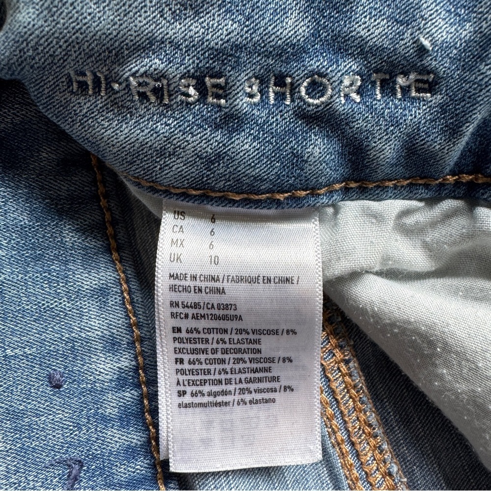 American Eagle Outfitters Light Blue Distressed Hi-Rise Shorties - Size 6 - Picture 9 of 14
